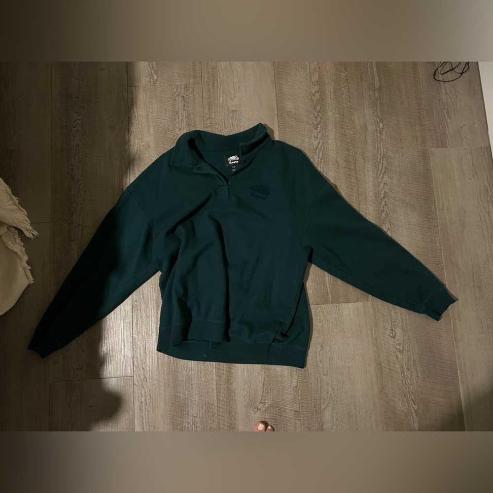 Roots Unisex Forest Green Collared Sweatshirt, Medium
